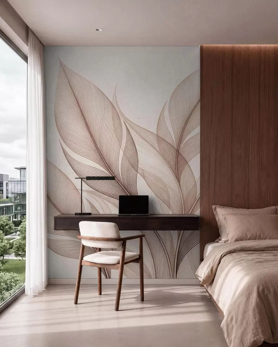 fotószőnyeg Elegáns növényi kompozíció nagy, stilizált levelekkel w09944
