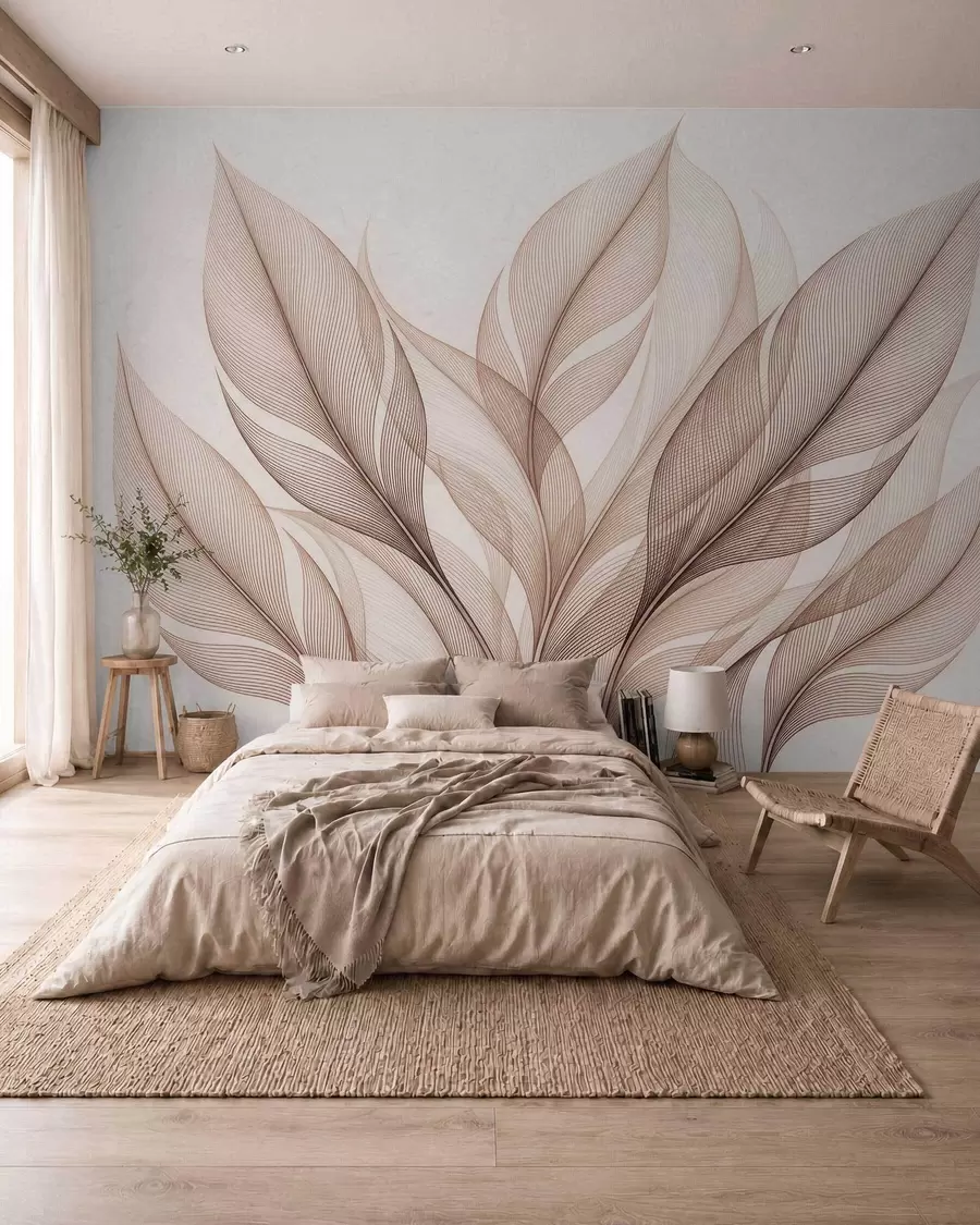 fotószőnyeg Elegáns növényi kompozíció nagy, stilizált levelekkel w09944