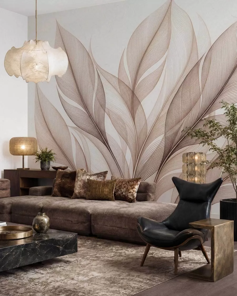 fotószőnyeg Elegáns növényi kompozíció nagy, stilizált levelekkel w09944
