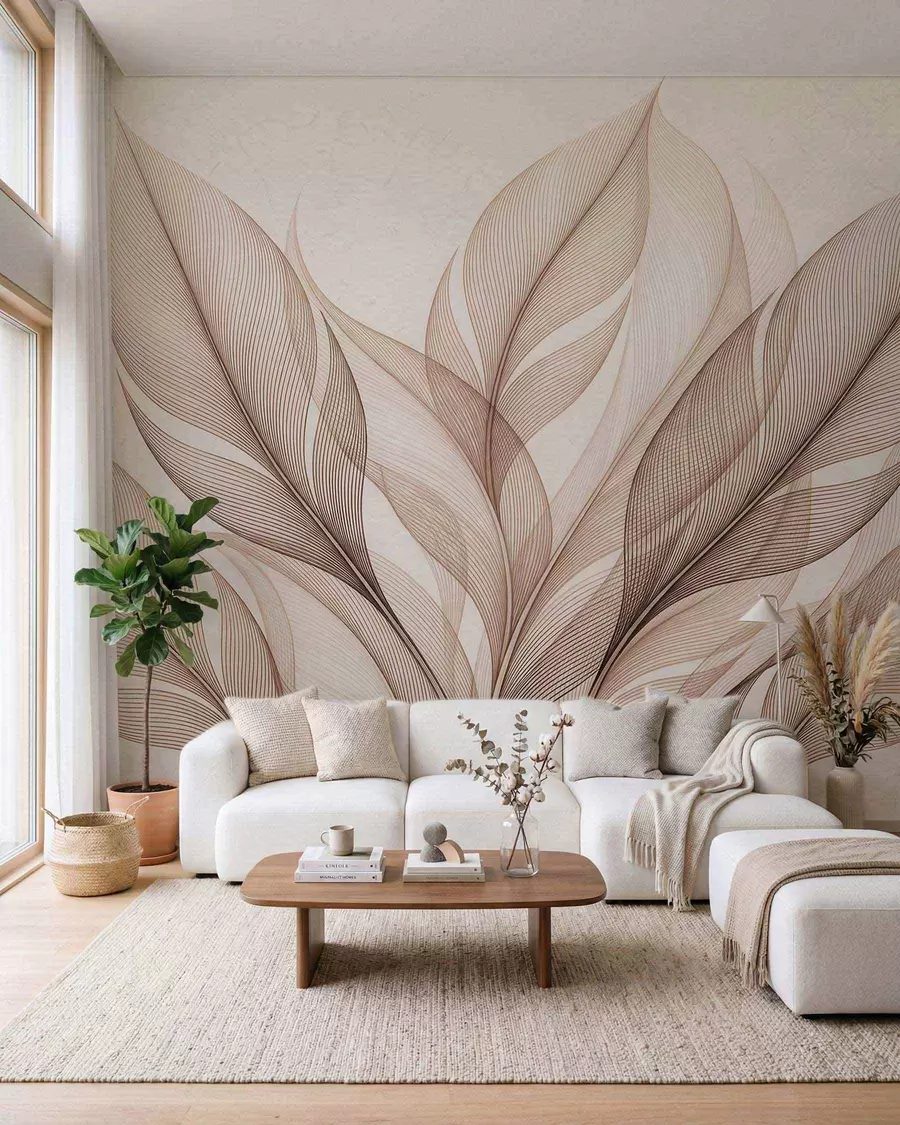 fotószőnyeg Elegáns növényi kompozíció nagy, stilizált levelekkel w09944