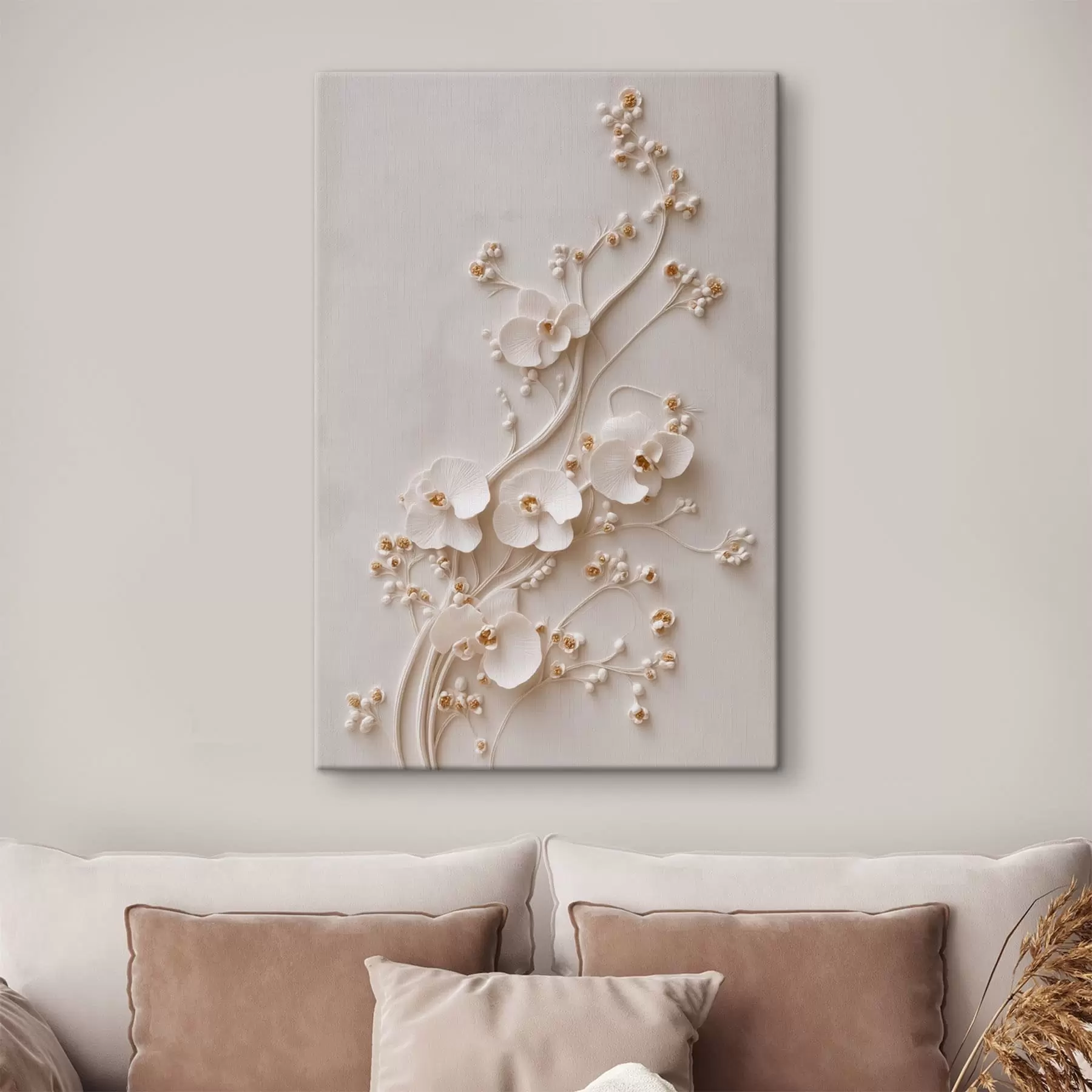 fotótapéta Finom fehér orchideák elegáns ágakon s49959