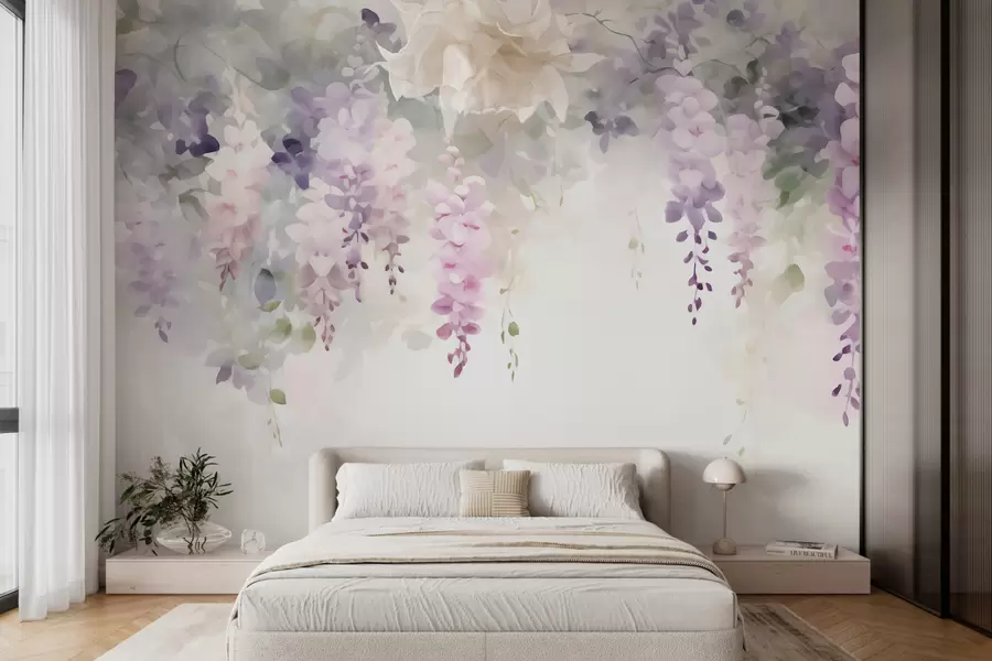fotószőnyeg Lelógó wisteria-virágok w05795