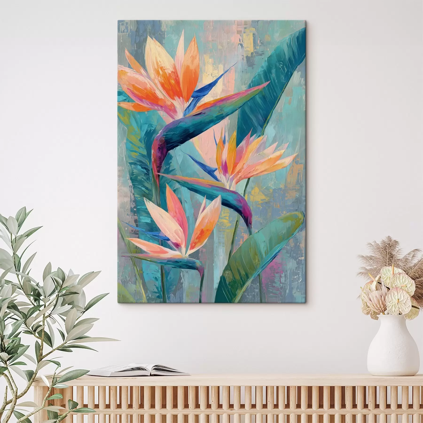 fotótapéta Egy élénk színű strelitzia festői stílusban s50150