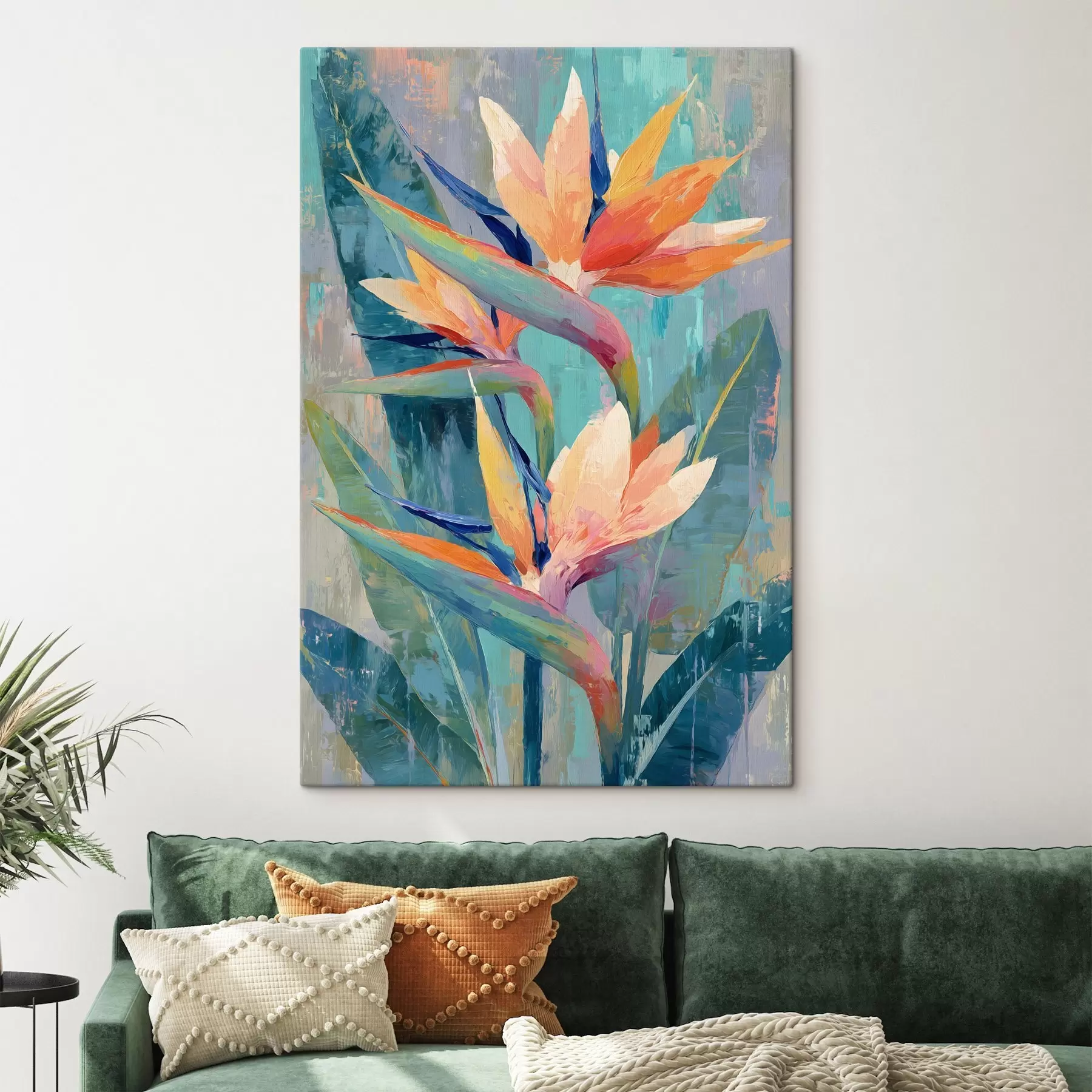 fotótapéta Egy élénk színű strelitzia festői stílusban s50151