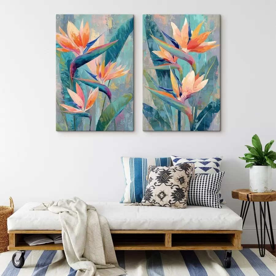 fotótapéta Egy élénk színű strelitzia festői stílusban m30814
