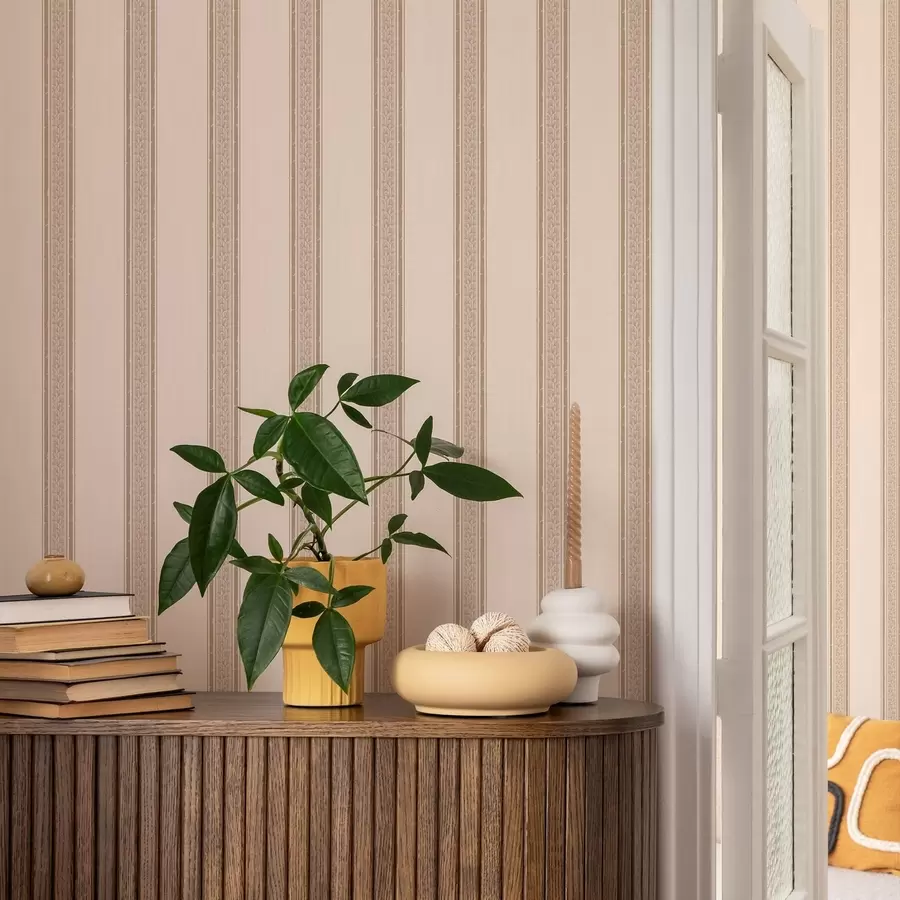 fotószőnyeg Elegáns bézs csíkok levelekkel a01249v2