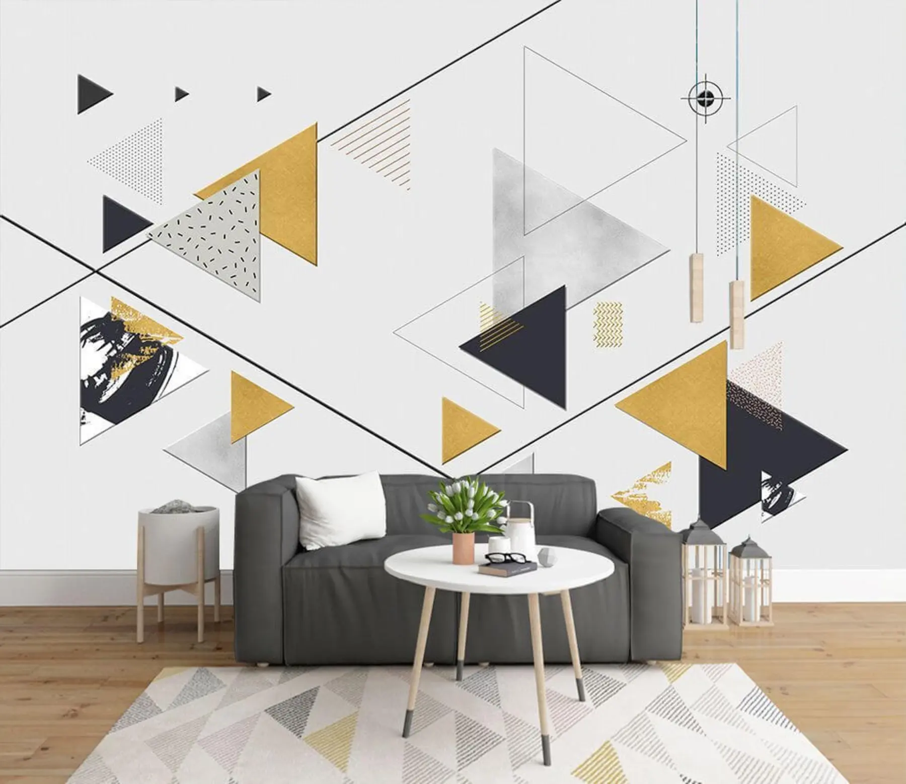 fotószőnyeg Sárga háromszögek, absztrakt u41393