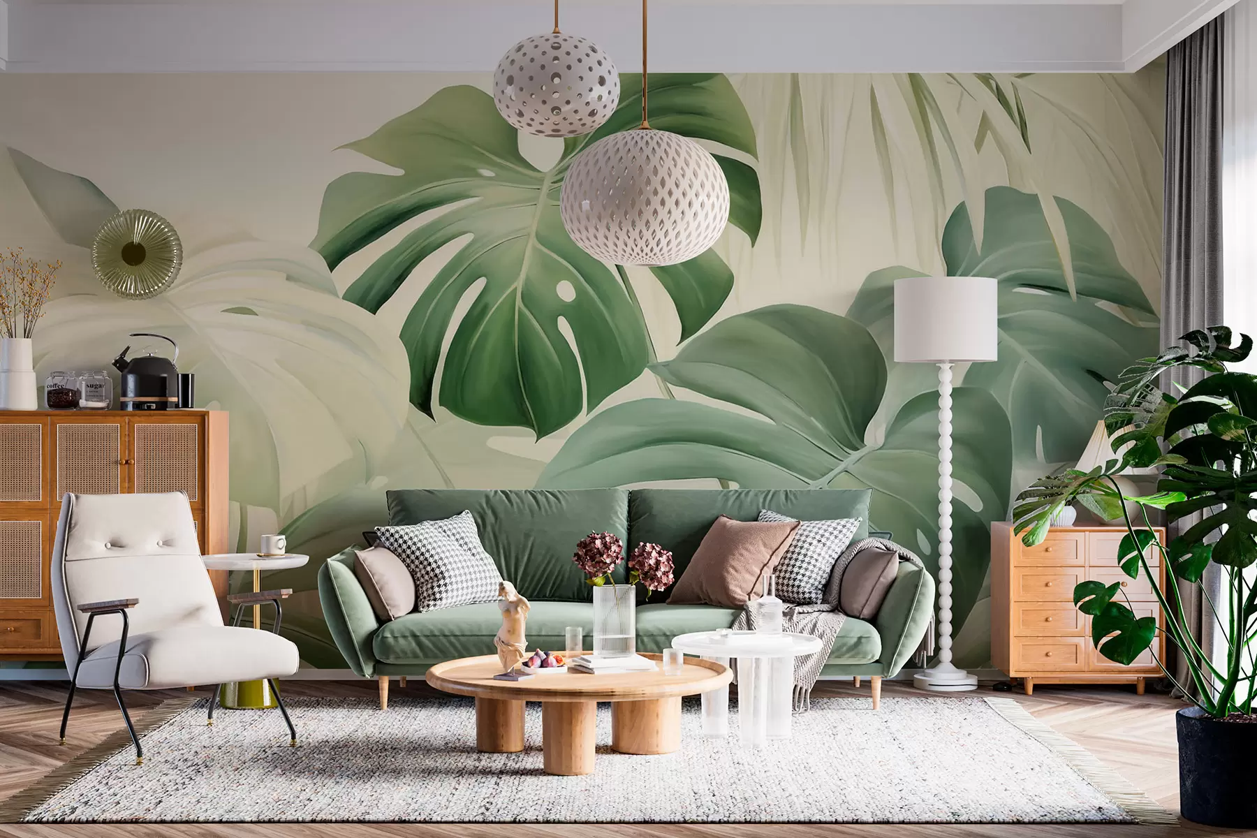 fotószőnyeg Monstera, pálmalevelek w05909