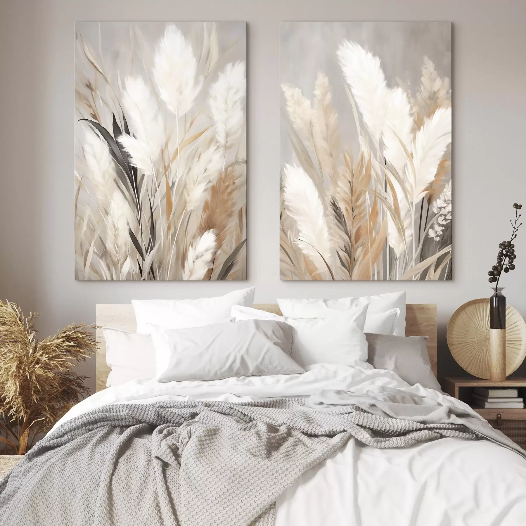 fotótapéta Fehér pampafű taupe alapon m31044