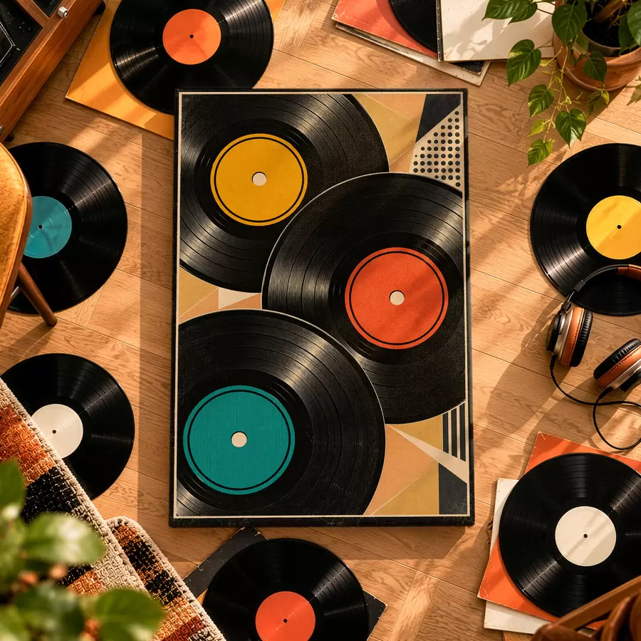 fotótapéta Retro hangulat színes hanglemezekkel s50923