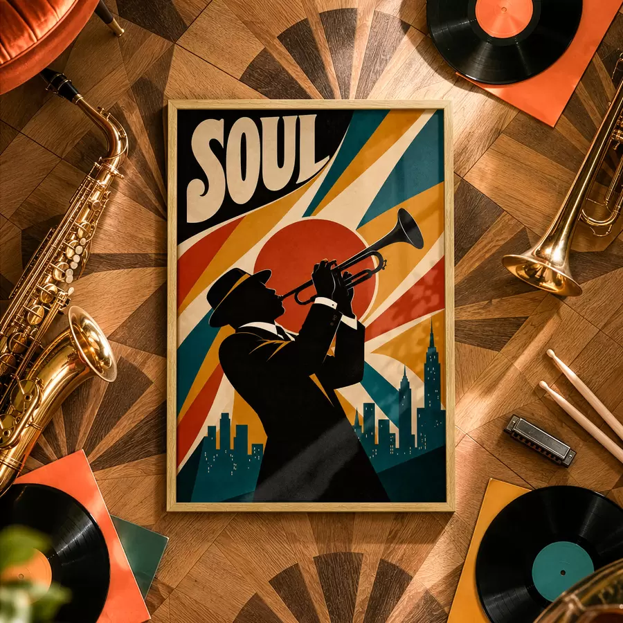 fotószőnyeg A jazz visszhangzik a város sziluettjén f50925