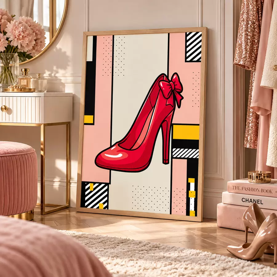 fotószőnyeg Elegáns piros magassarkú egy játékos háttér előtt f50785