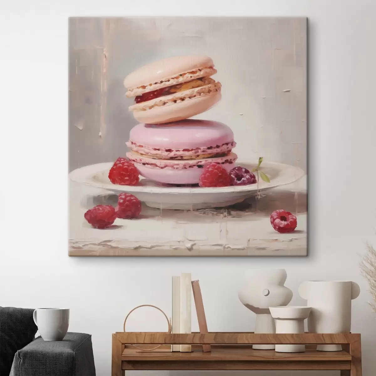 fotótapéta Macaronok egy tányéron, festmény stílusában s51143