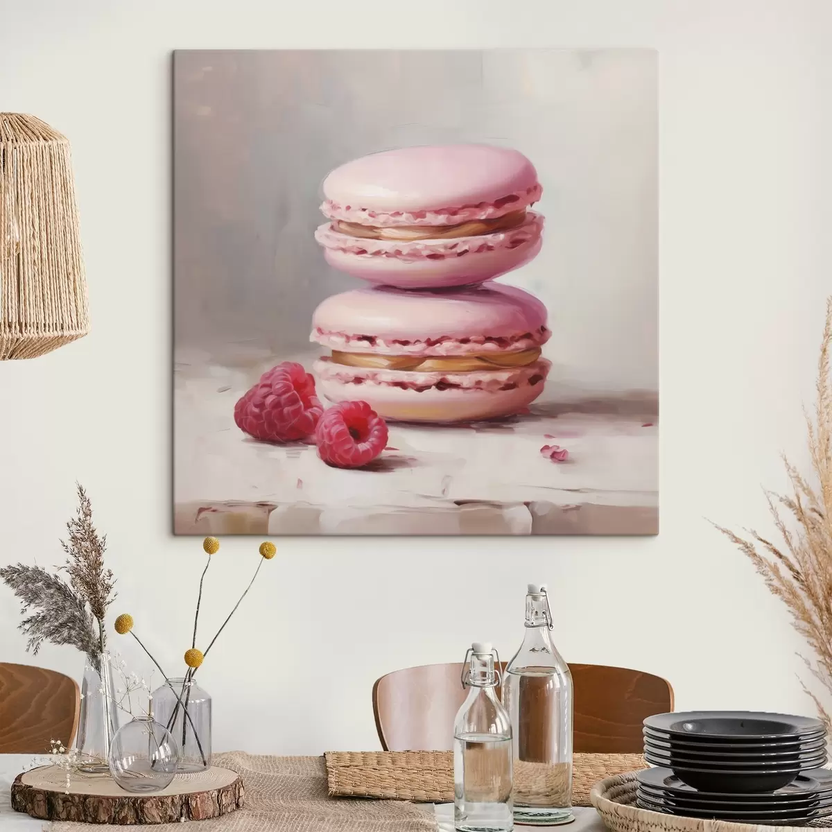 fotótapéta Macaronok és málna, festmény utánzata s51144