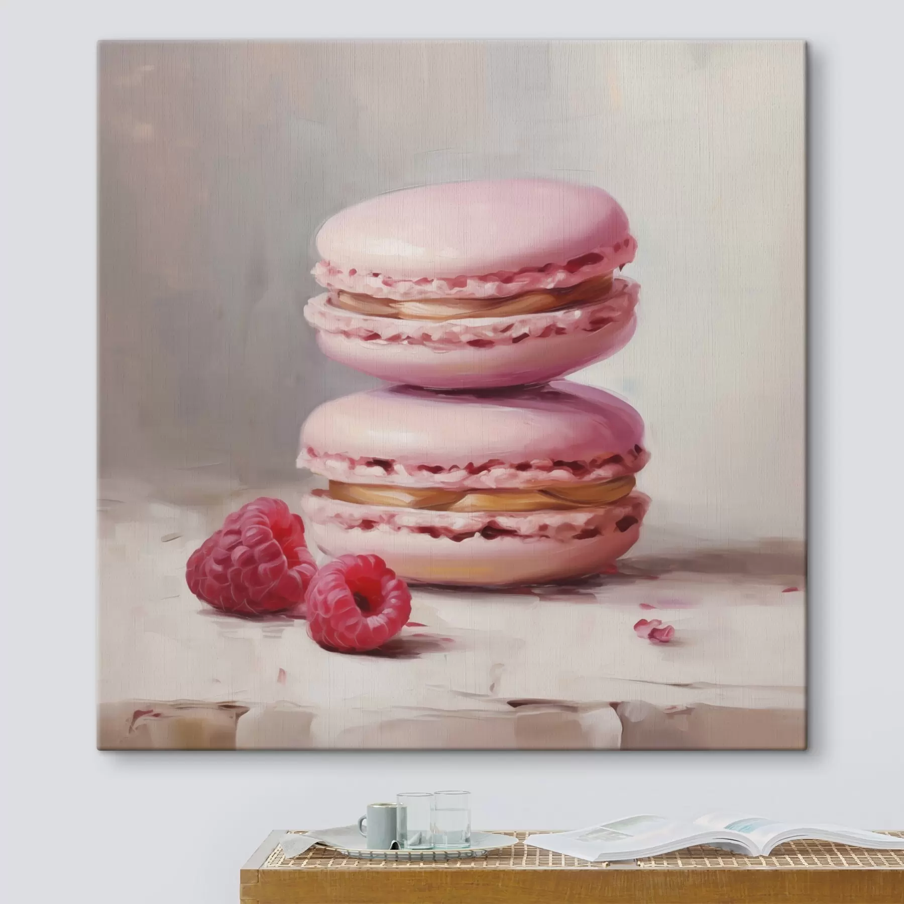fotótapéta Macaronok és málna, festmény utánzata s51144