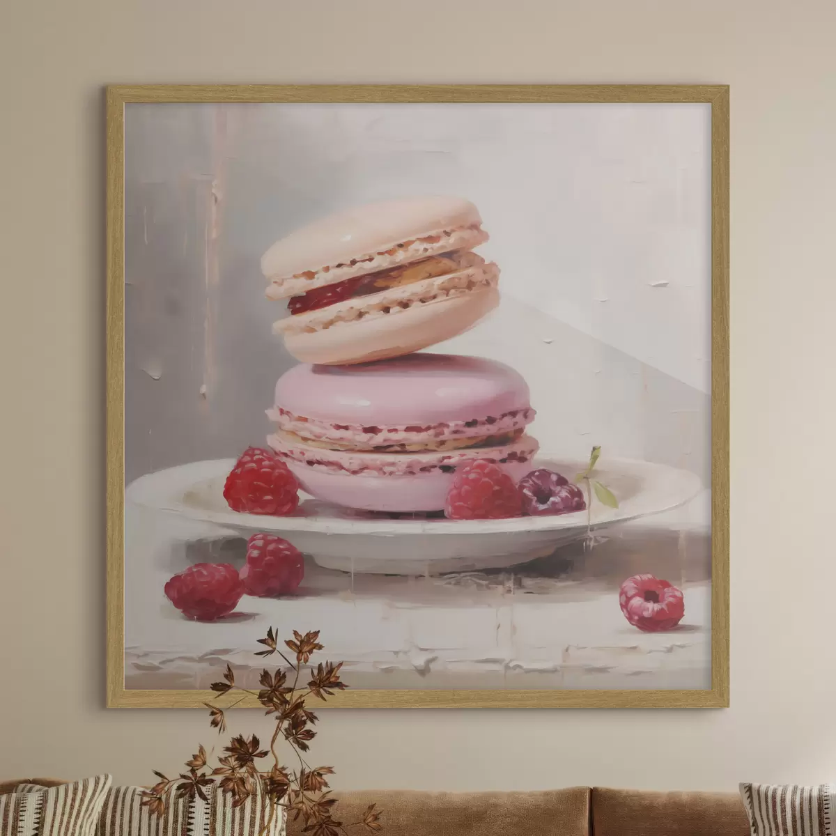 Plakát a sziklán Macaronok egy tányéron, festmény stílusában f51143