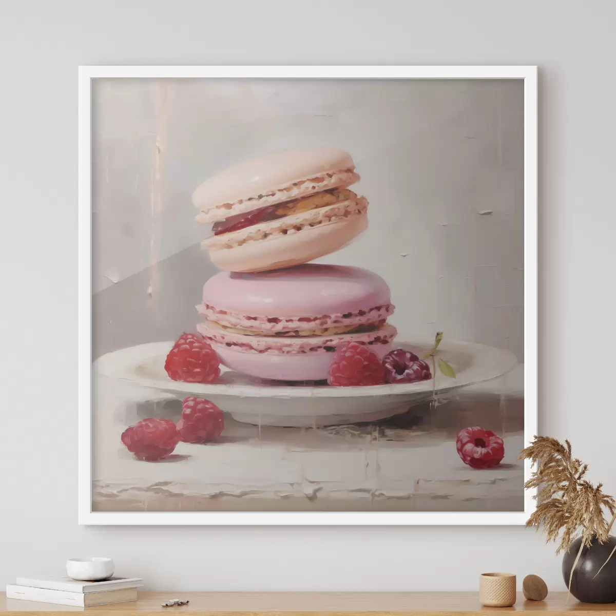 Plakát a sziklán Macaronok egy tányéron, festmény stílusában f51143