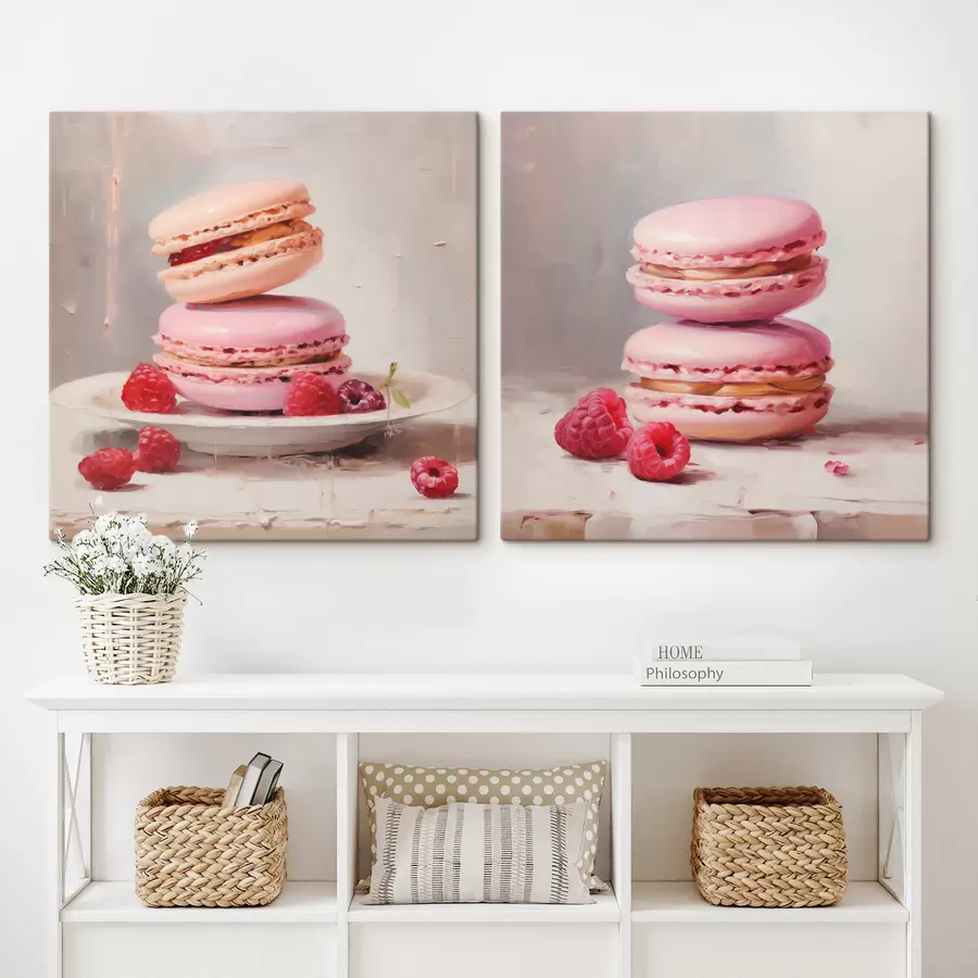 fotótapéta Macaronok és málna, festmény utánzata m31103