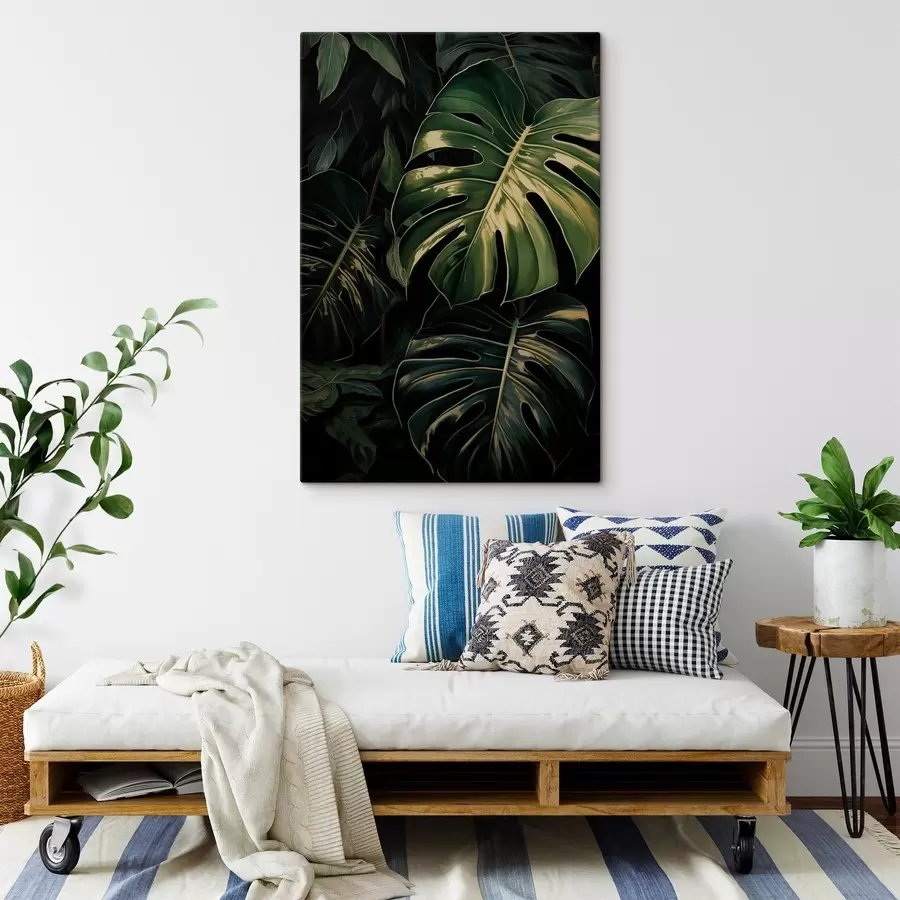fotótapéta Fényes monstera-levelek a sötét trópusokon s51091