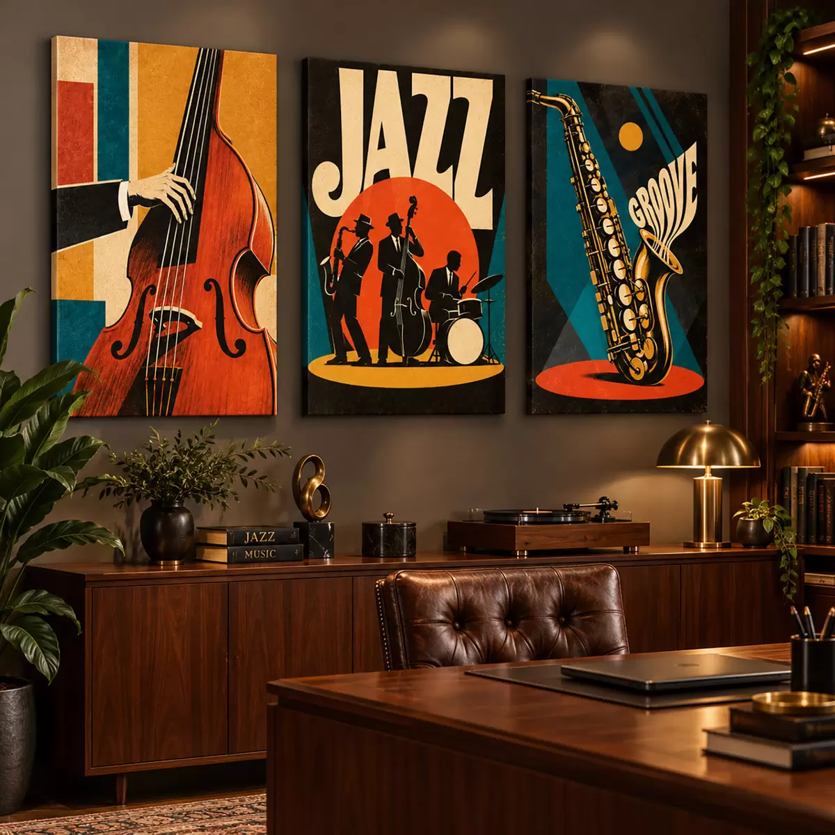 fotótapéta Élénk színekben fellépő jazz-zenészek m31114