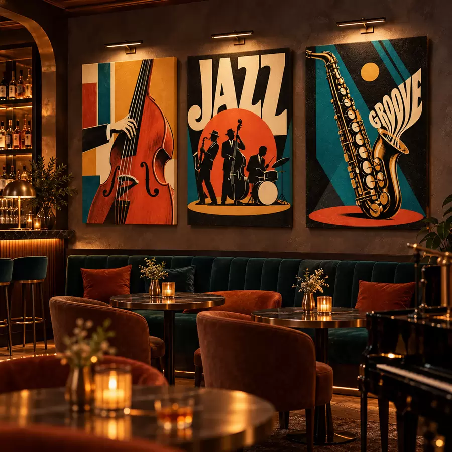 fotótapéta Élénk színekben fellépő jazz-zenészek m31114