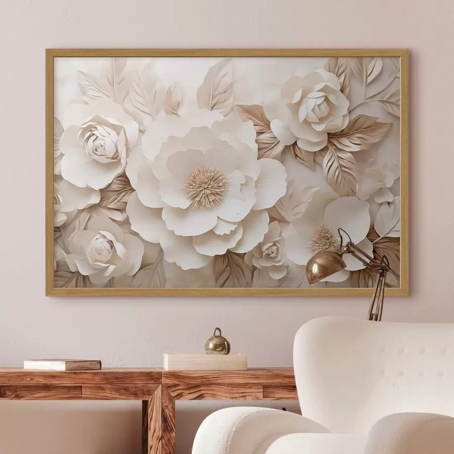 fotószőnyeg 3D-s gipsz dombormű fehér virágokkal f51096