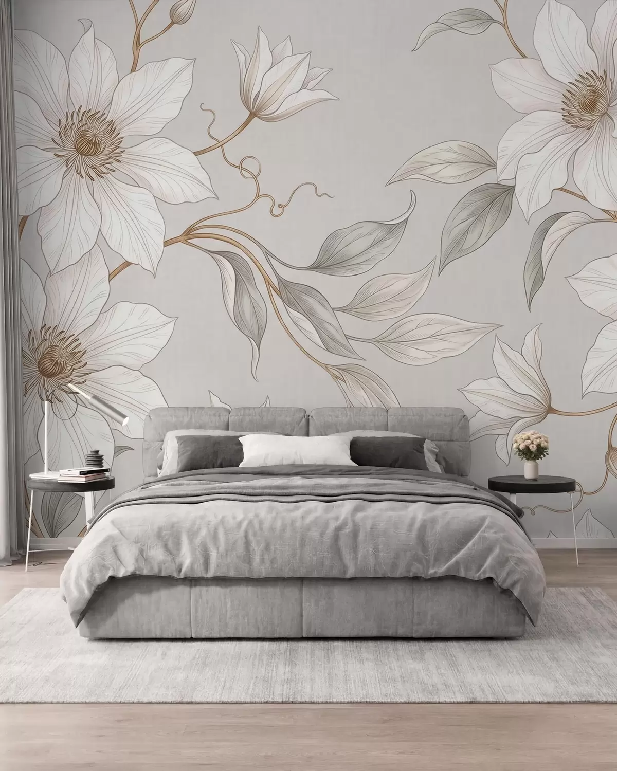 fotószőnyeg Elegáns fehér növényi virágok finom ágakkal w10099