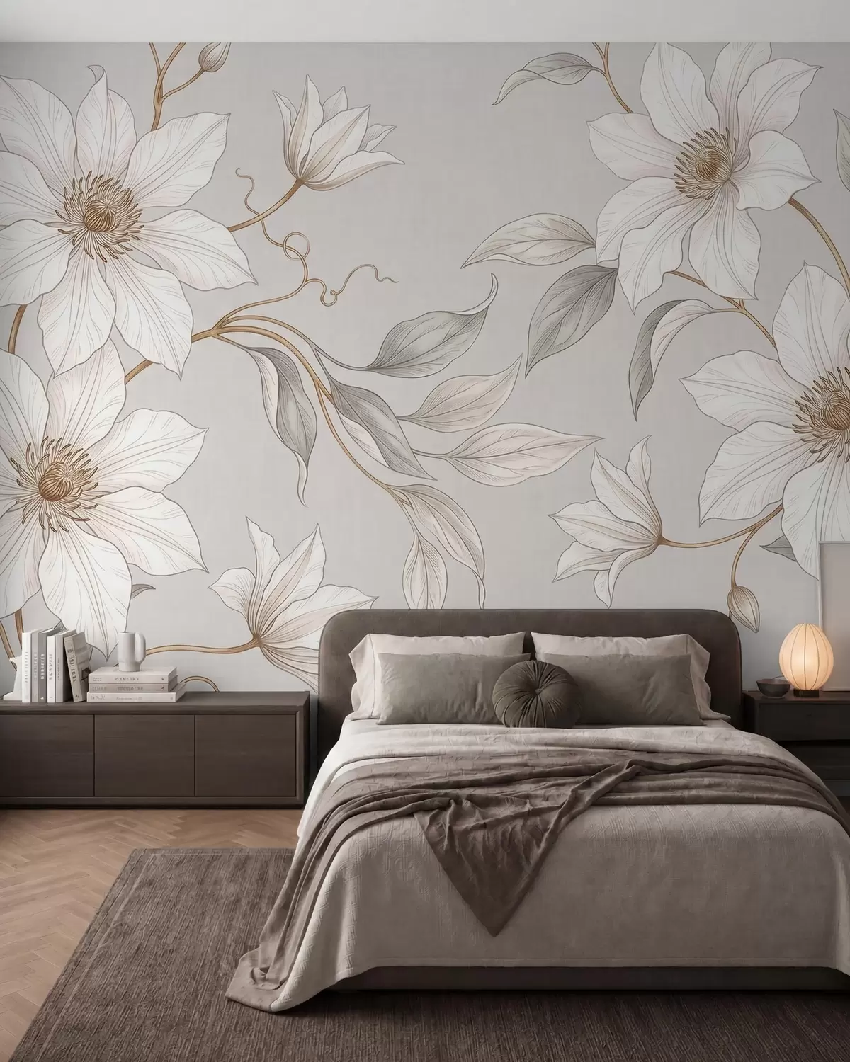 fotószőnyeg Elegáns fehér növényi virágok finom ágakkal w10099