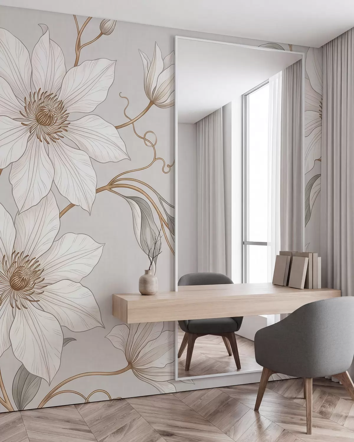 fotószőnyeg Elegáns fehér növényi virágok finom ágakkal w10099