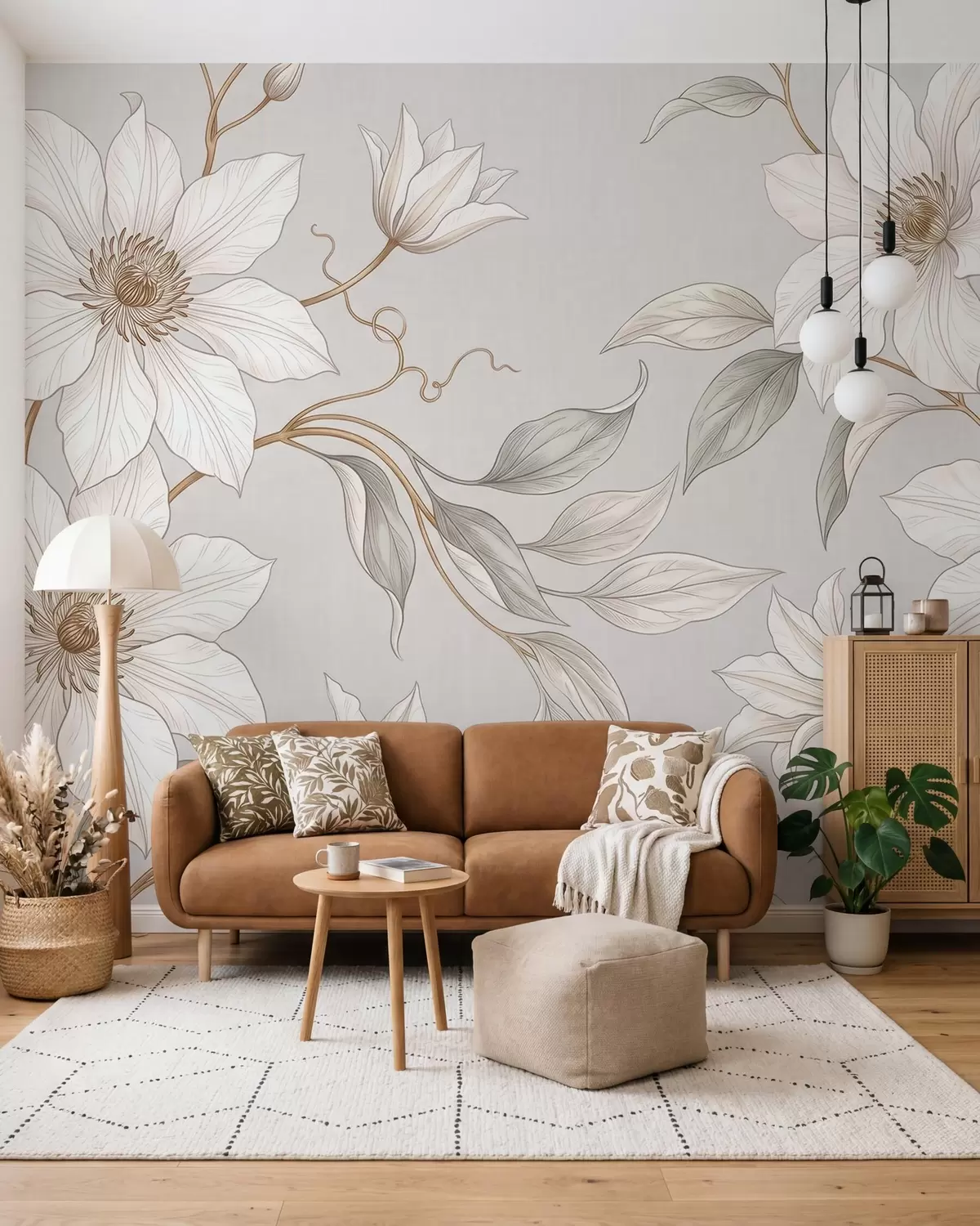 fotószőnyeg Elegáns fehér növényi virágok finom ágakkal w10099