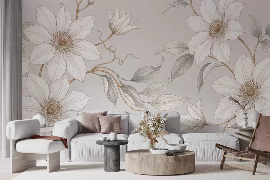 fotószőnyeg Elegáns fehér növényi virágok finom ágakkal w10099