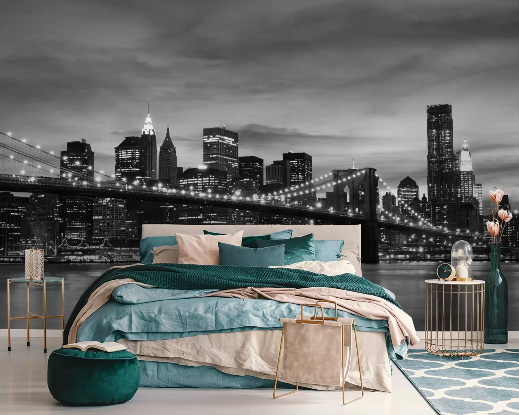 fotószőnyeg Városi égbolt szürkületben monokrómban u55510