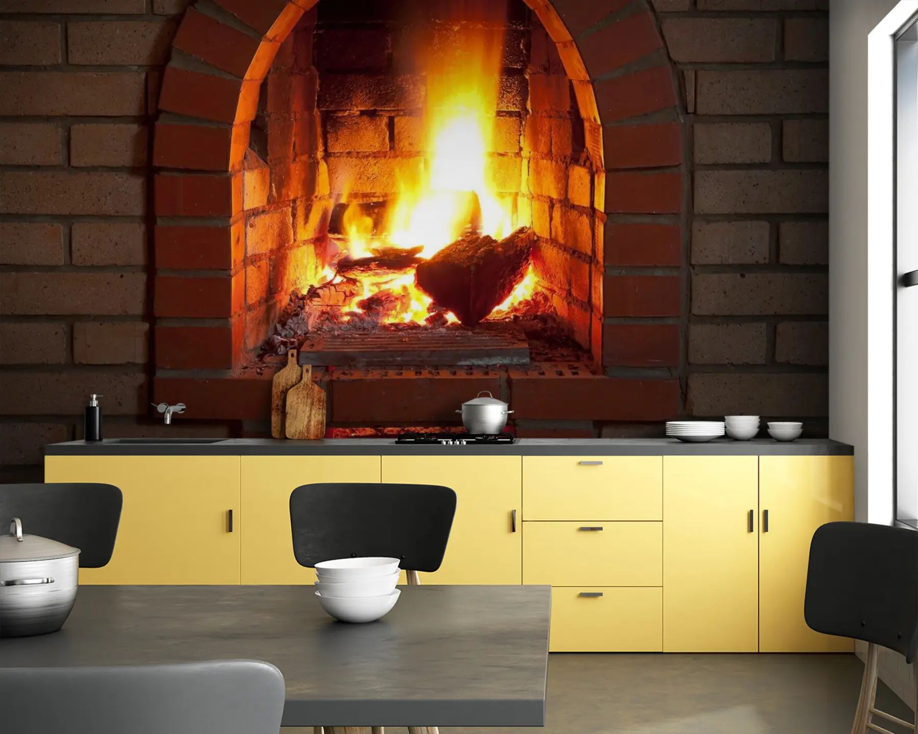 fotószőnyeg Tűzhely, fa és narancs u55542