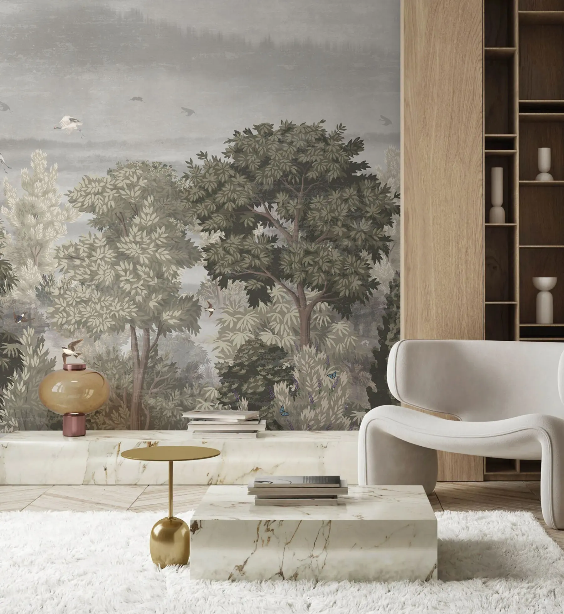 fotószőnyeg Daruk repülnek az erdő felett u73553