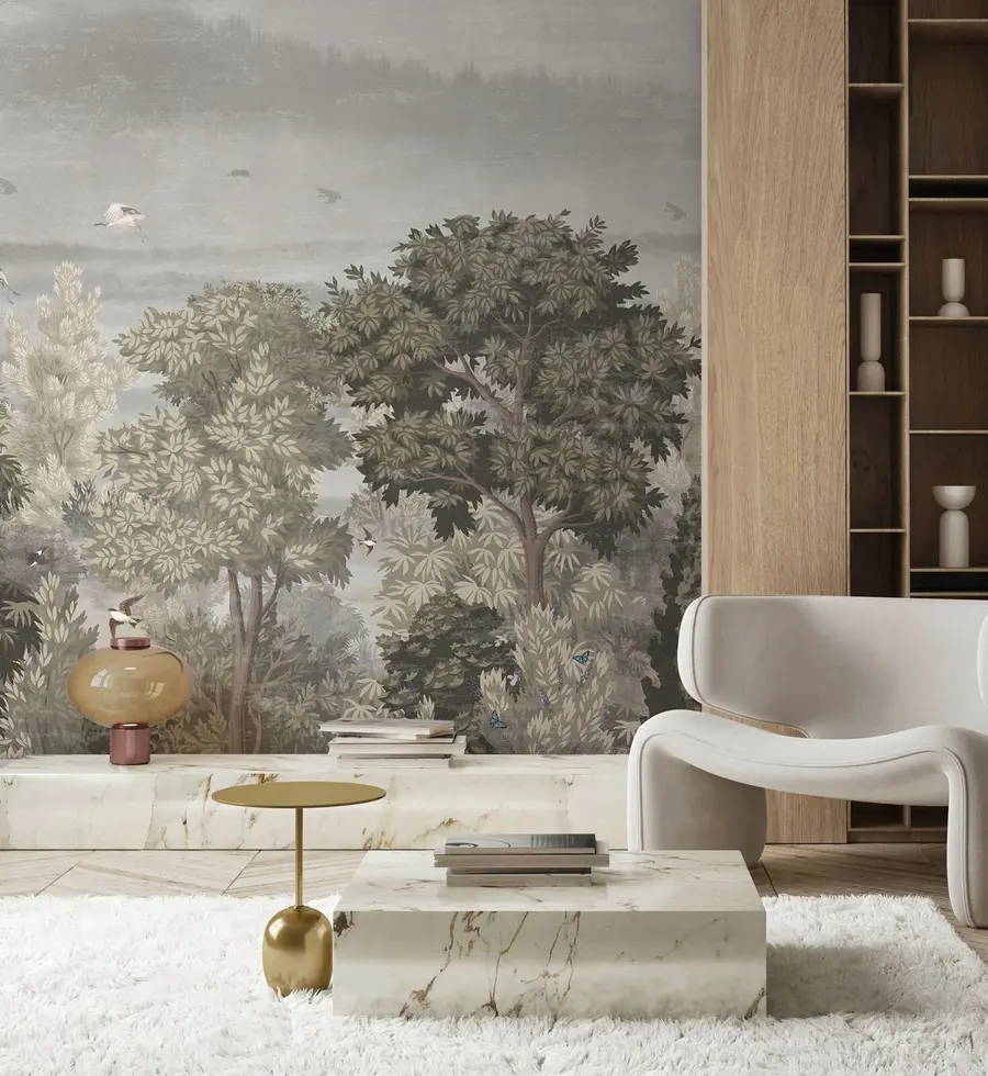 fotószőnyeg Daruk repülnek az erdő felett u73553