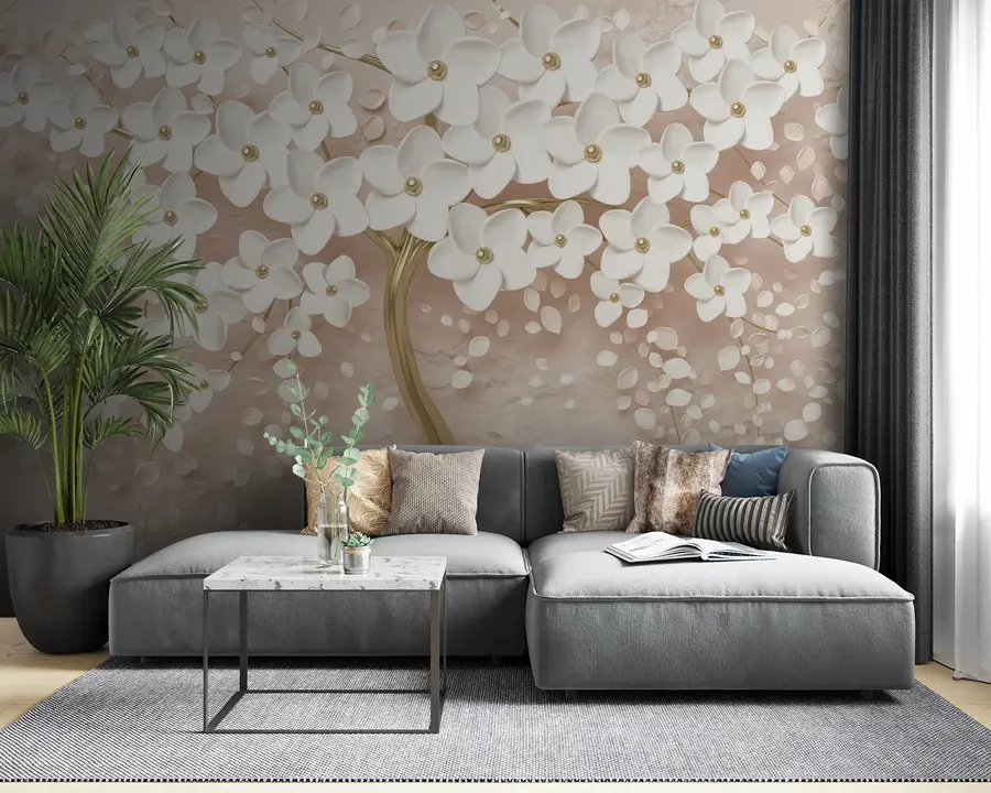 fotószőnyeg Virágzó fa nagy, rózsaszín árnyalatú virágokkal u37065v3