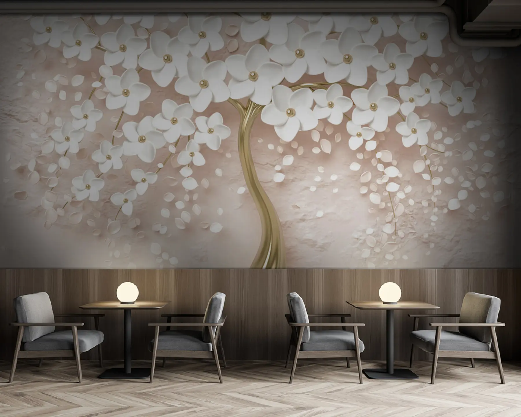 fotószőnyeg Virágzó fa nagy, rózsaszín árnyalatú virágokkal u37065v3