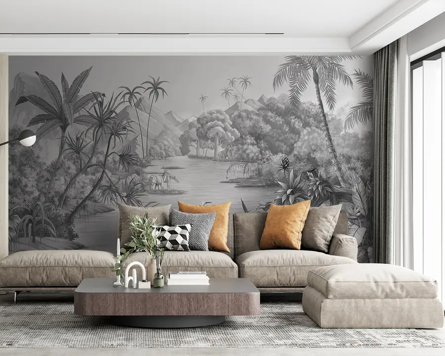 fotószőnyeg Fekete-fehér trópusok u59040