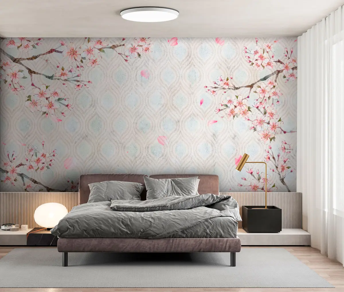 fotószőnyeg Sakura virágok vintage stílusban u74383