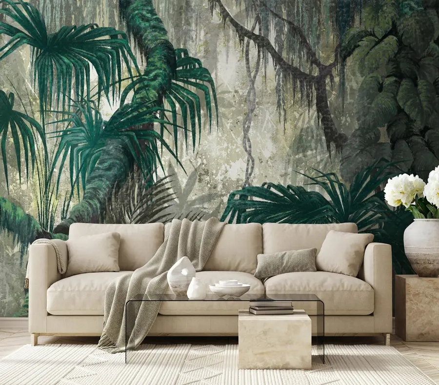 fotószőnyeg Trópusi növények és fák texturált háttéren u78695