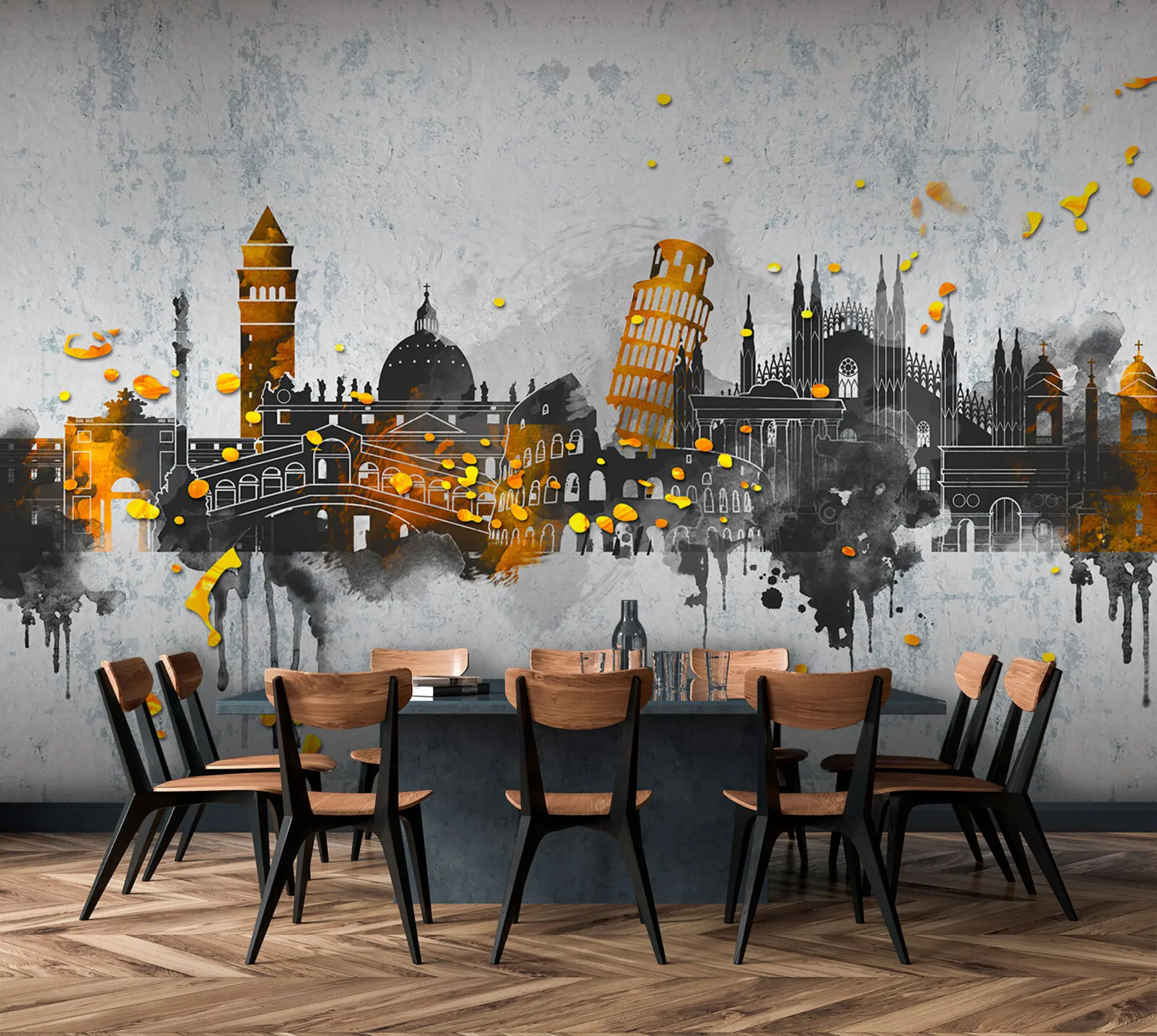 fotószőnyeg A híres városok látnivalóinak sötét sziluettjei u74881