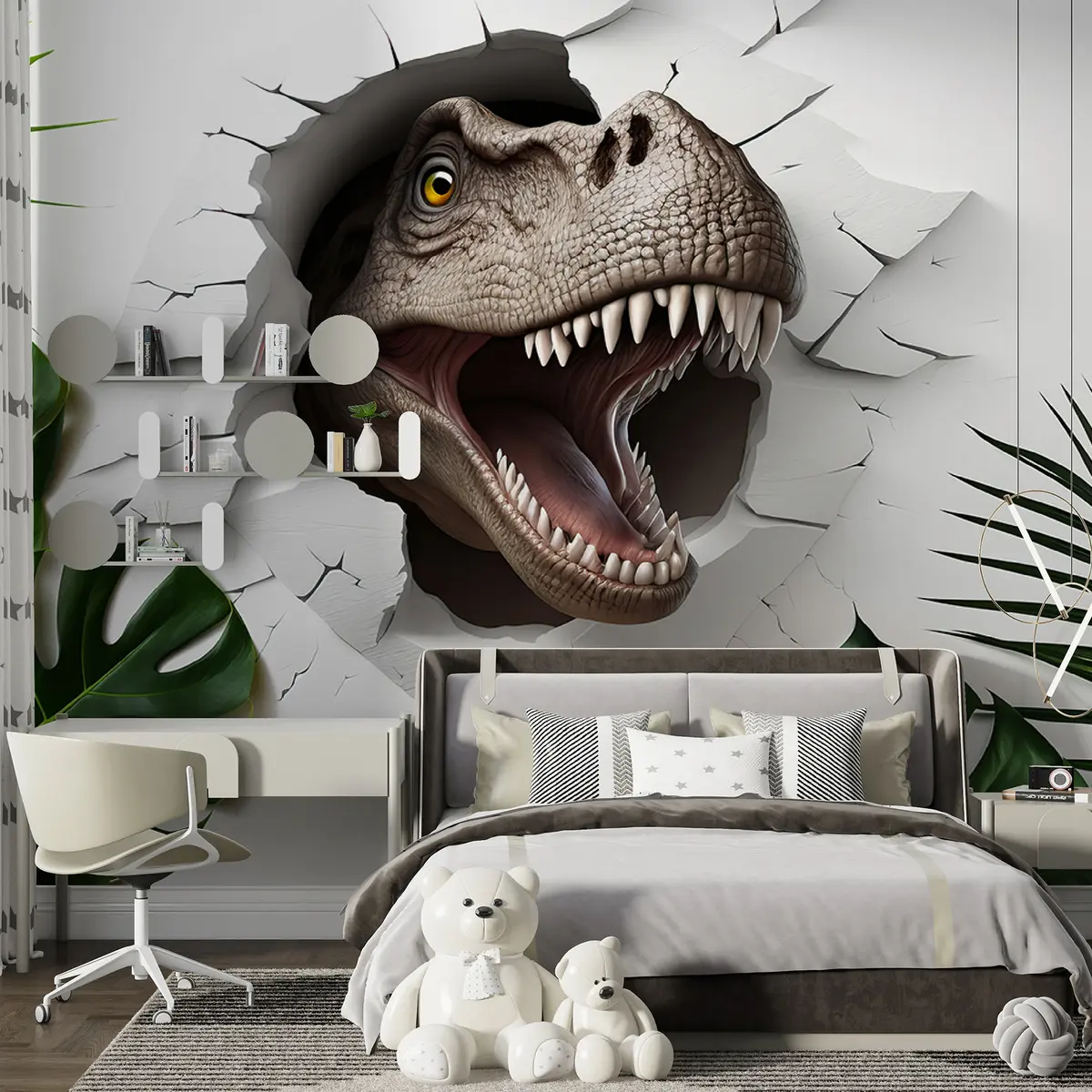 fotószőnyeg 3D dinoszaurusz és a levelek u94772