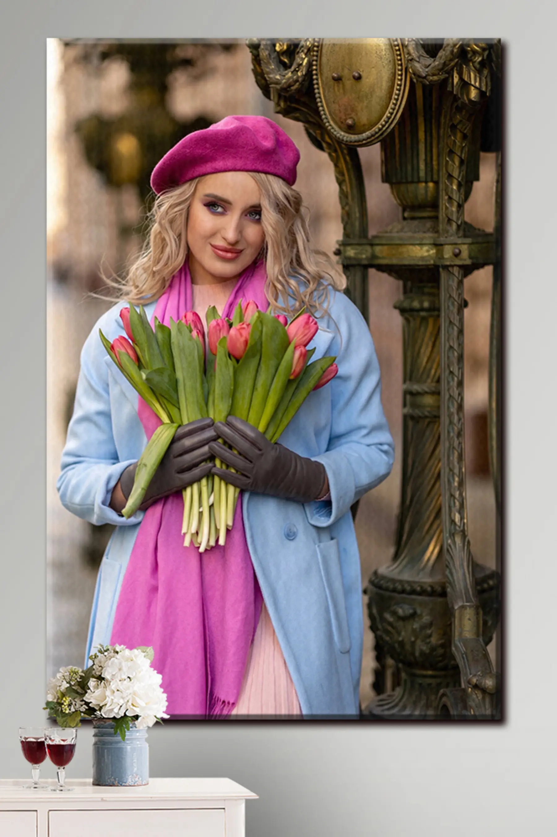 fotótapéta Felsőruházat, mosoly és lila s33119