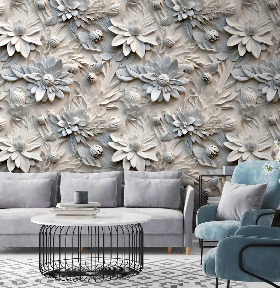 fotószőnyeg Volumetrikus 3D virágok világos színekben u95589