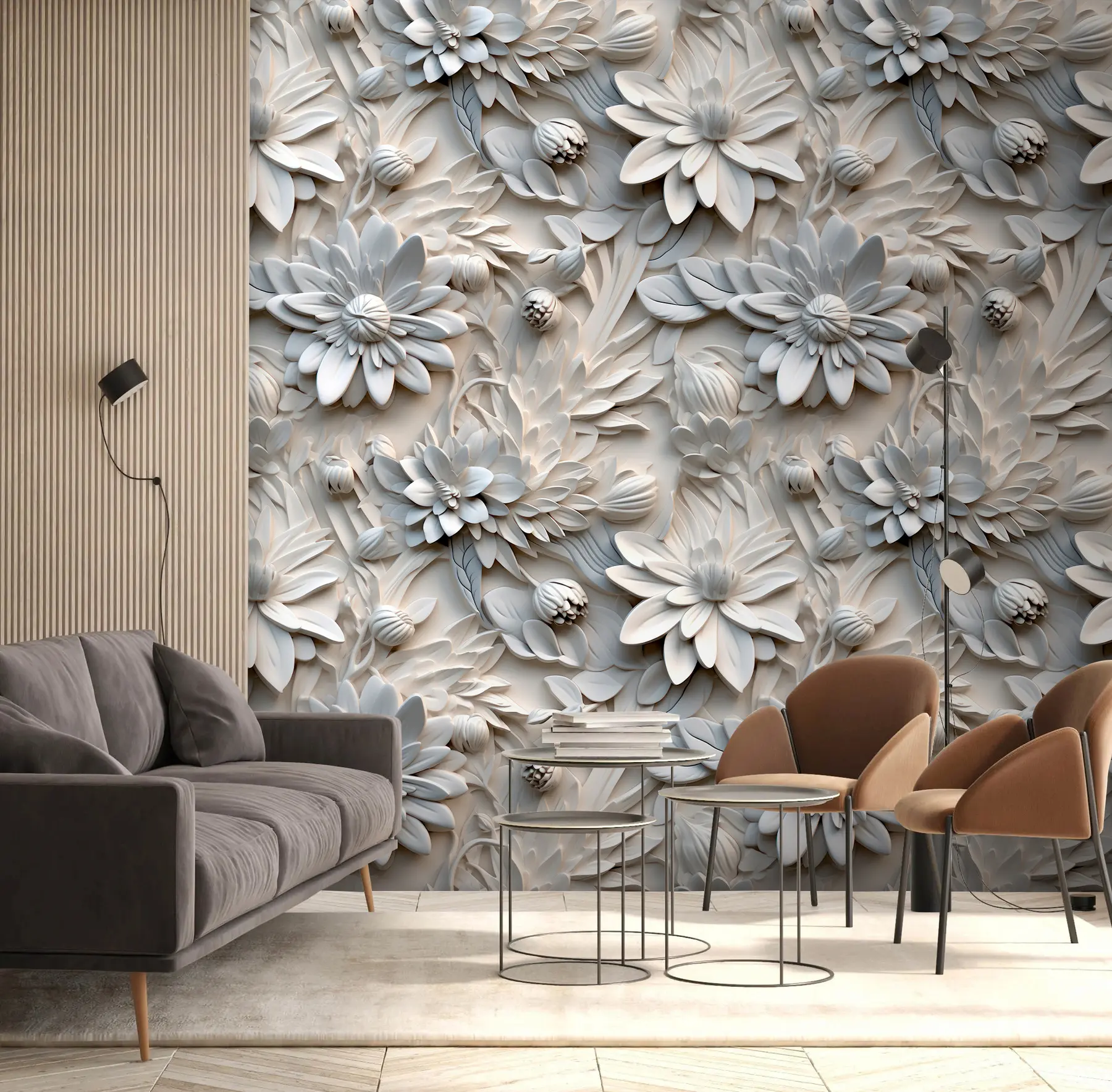 fotószőnyeg Volumetrikus 3D virágok világos színekben u95589