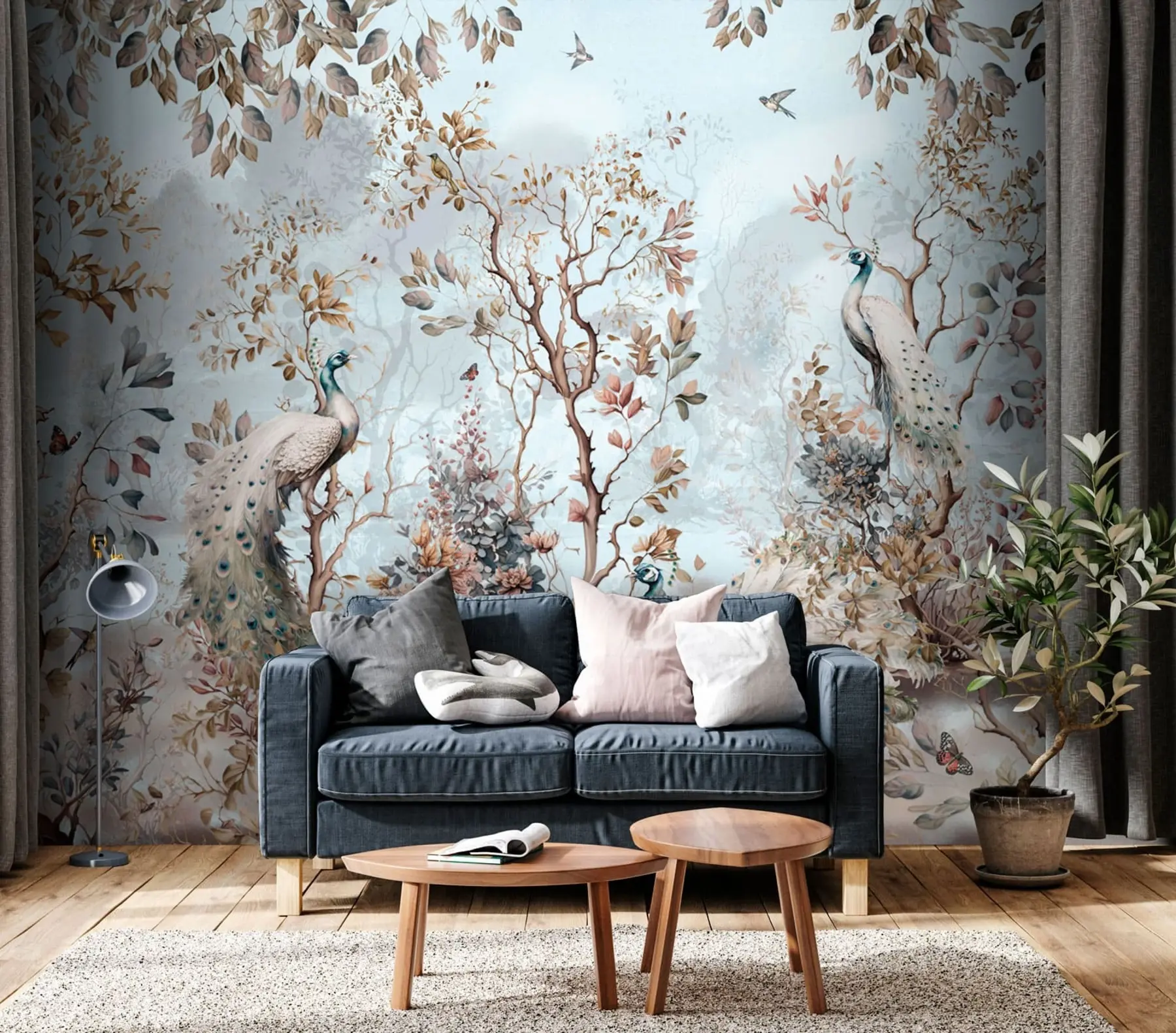 fotószőnyeg Chinoiserie kínai stílusú növények és pávák u94849