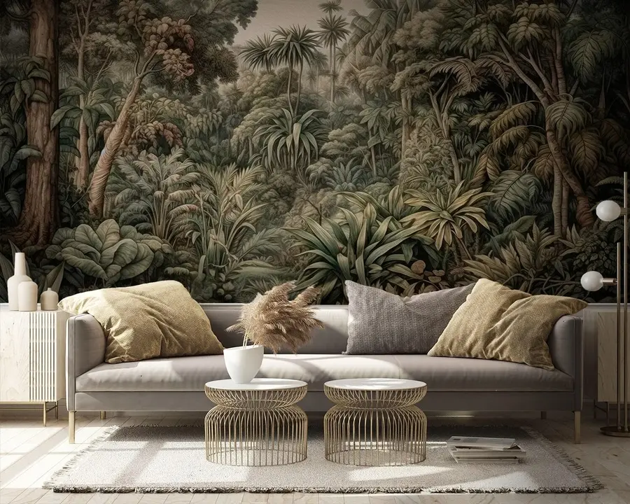 fotószőnyeg Gyönyörű absztrakt zöld dzsungel trópusi levelekkel u96093