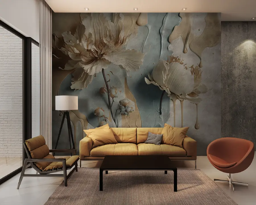 fotószőnyeg Virágok és festékcsíkok u95662