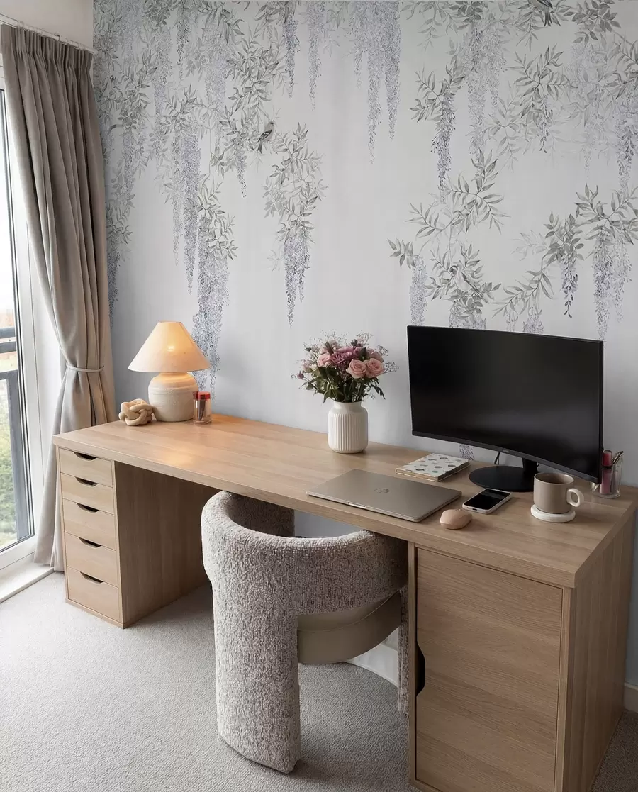 fotószőnyeg Wisteria, wisteria, minimalizmus, monokróm, loft és japán stílusú virágok u96928