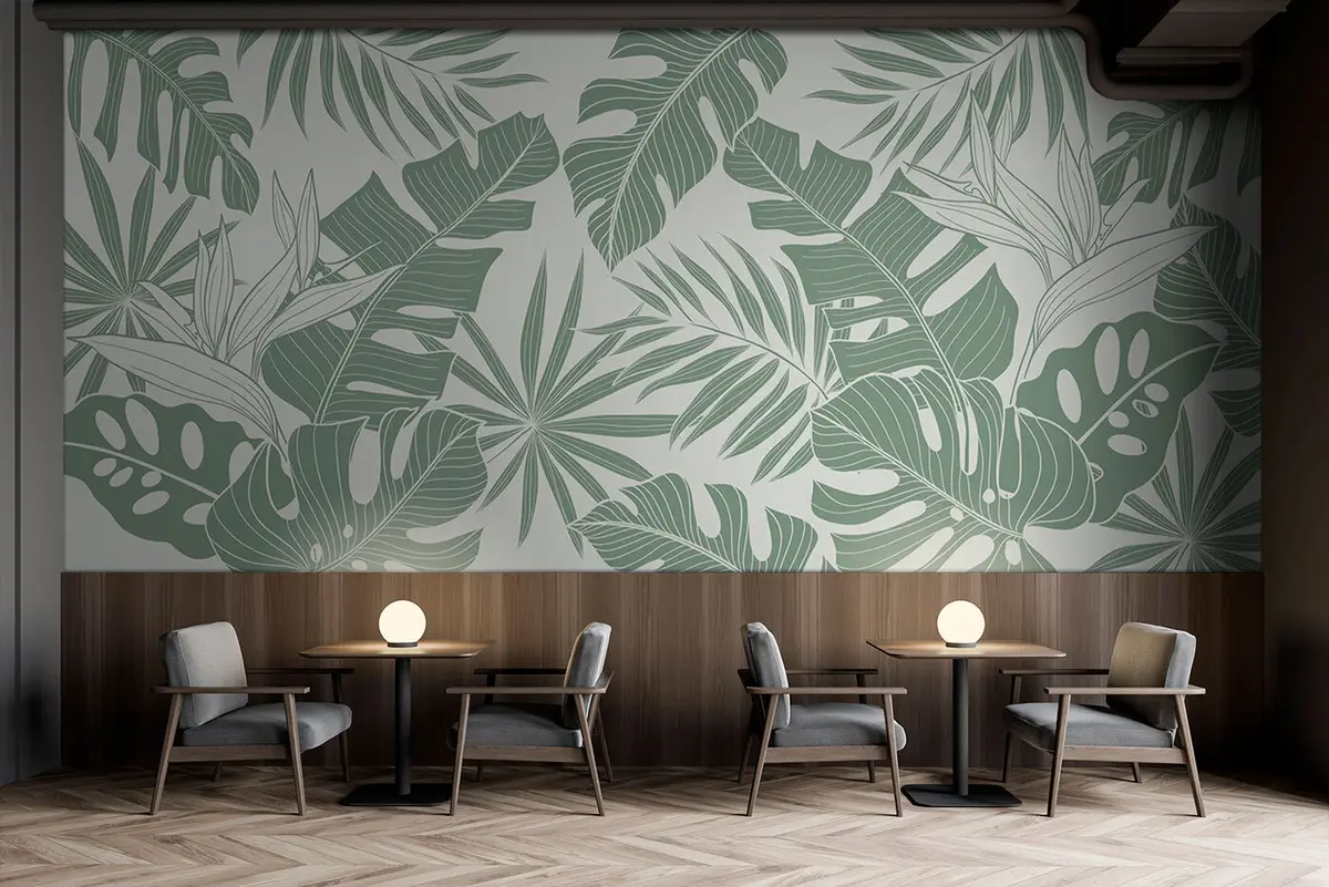 fotószőnyeg Monstera pálmalevelek minimális halványzöld színben u96909